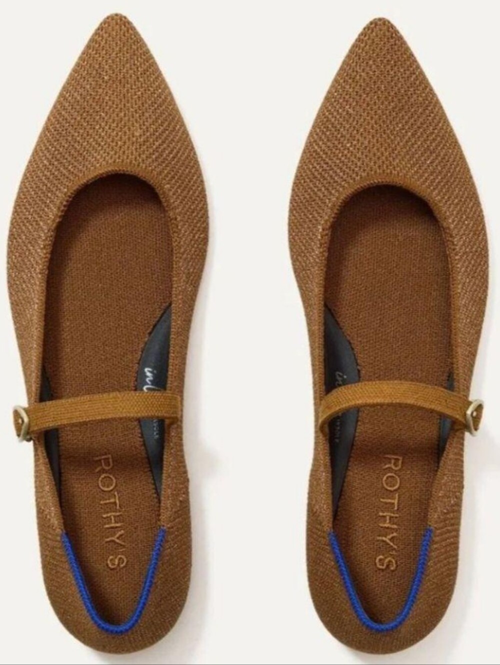 Rothy's Women's Pointed Mary Jane Flat in Cognac/Gold Size 7W